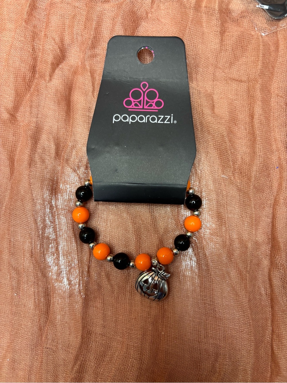 paparazzi Orange and Black Beaded Bracelet with Pumpkin Charm